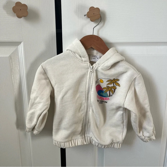 Zara Sweatshirt Hoodie Zip-Up Surfer Style Long Coast California 9-12 months - Picture 2 of 5